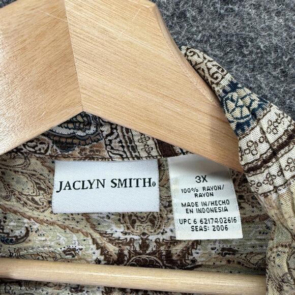 Jaclyn Smith Shirt Women 3X Plus Gray Geometric Button Up Collared Short Sleeve - Picture 3 of 6